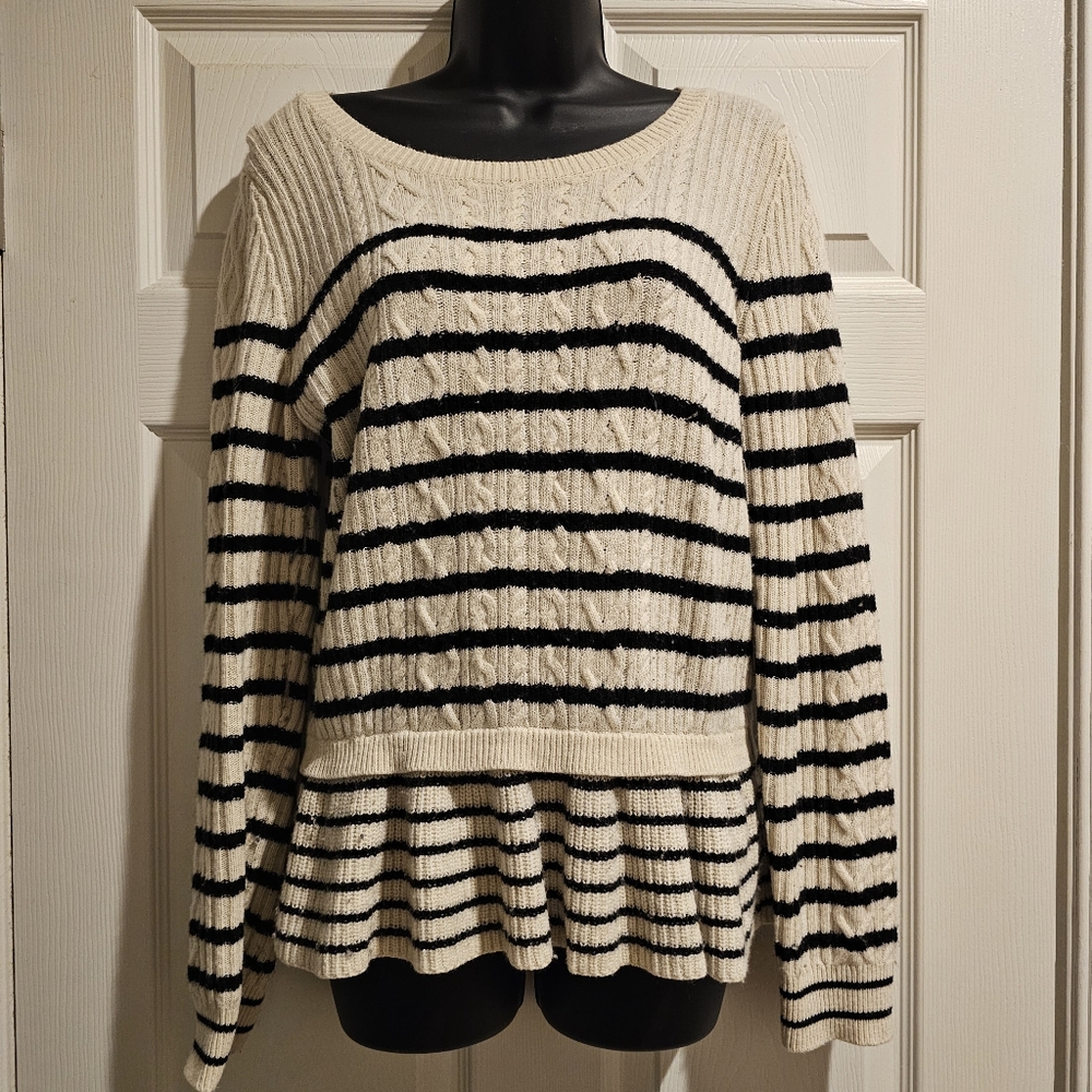 Banana Republic Black and Cream Striped Sweater